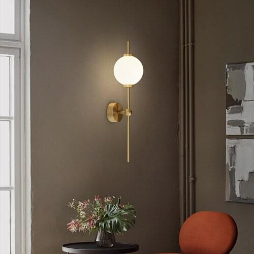 JMZM Nordic Modern Copper Wall Lamp Living room Background Minimalist Bedroom Bedside Lamp Creative Corridor Aisle Lamps