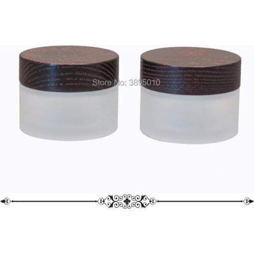 30g 50g Glass Bottle with Black Wooden Cap Bamboo Wood Lid Frost Glass Jar Cosmetics Cream Packing Container F742