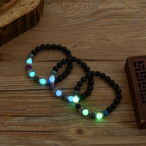 Volcanic Stone Energy Luminous Elastic Bracelet Alloy Retro Palm Bead Bracelet