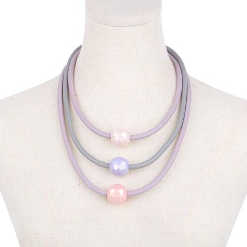 Charms Layered Choker Necklace Harajuku Pink Large Beads Pendant Necklace Colorful Layered Jewelry Women Purple Rubber Chain
