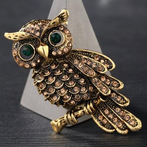 Vintage Owl Brooch Corsage Scarf Clip Animal Crystal Brooches Lapel Pin Broches Jewelry Women Lady Sweater Hats Buckles XZ132