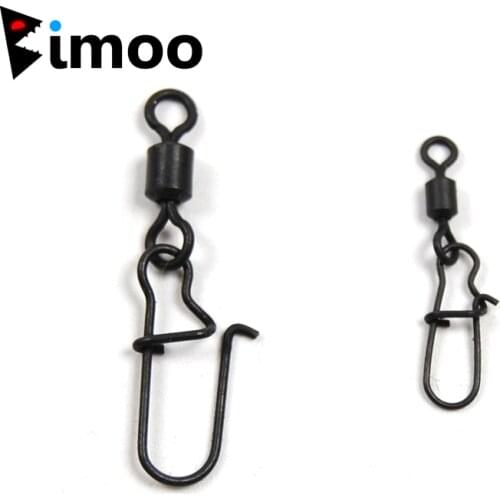 Bimoo 50pcs Matt Black Rolling Swivel with Snap Carp Brass Fishing Accessories Terminal Tackle