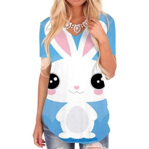 Giyu Brand Rabbit T-shirt women Animal Shirt Print Love T-shirts 3d Lovely V-neck Tshirt Womens Clothing Summer Cool Plus Size