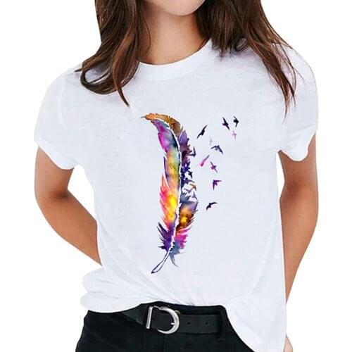 Womens Solid Color Tshirt Pattern Printed Round Neck Tshirt Short Sleeve Casual T-shirt Camisetas Verano Mujer 2021 #P3