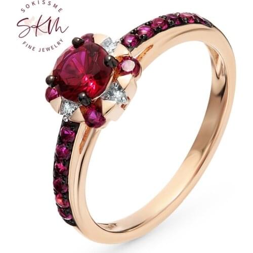 SKM ruby rings for women Vintage 14k rose gold trendy Engagement rings designer Promise gift for wife Fine Jewelry