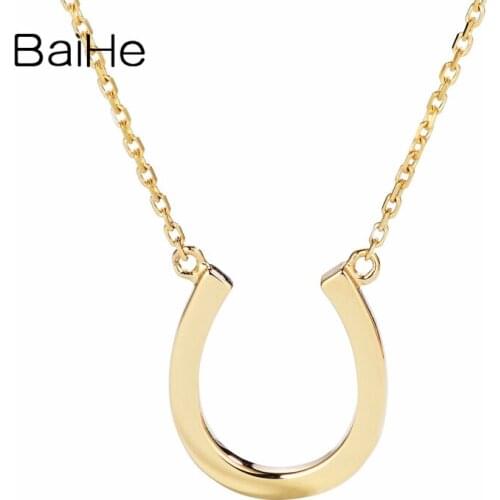 BAIHE Solid 18K Yellow Gold Engagement Women Cute/Romantic Fine Jewelry Gift 18k real gold simple U shape Necklaces