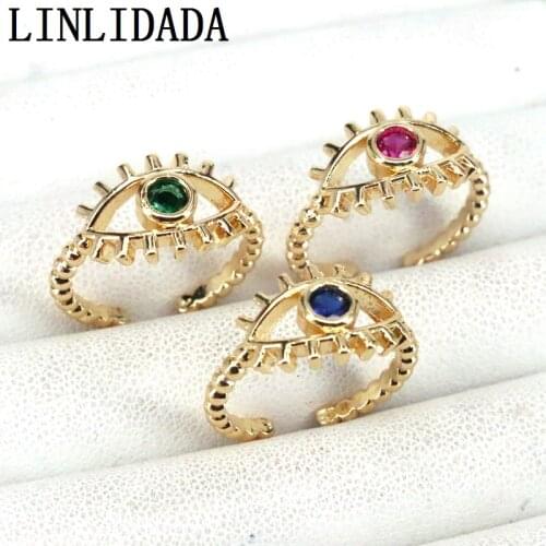10Pcs Unique Gold Color Eye Rings Wedding CZ Pave Ring For Women Girl Adjustable Rings Jewelry