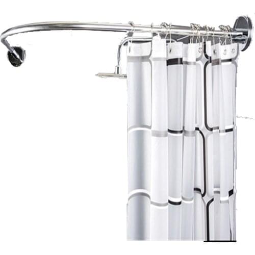 2021 Free Tool Shower Curtain Rod Curved Corner Pole Bath No Punching Telescopi Hanging Rack Bathroom Accessories Set