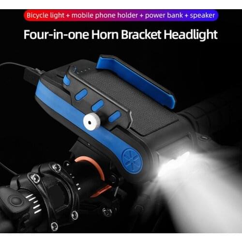 4-in-1 Bicycle Horn Bracket Headlight Double Head Lamp Rotatable USB Charging Front Light 5 Sound Modes With Battery Indicator