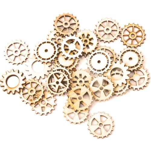 Mixed Wheel Gear Pattern Natrual Wooden Scrapbooking Hollow Craft Round Random for Home Decoration 25mm 50pcs MZ43