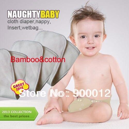 NaughtyBaby Bamboo&cotton 20pcs 4 Layers Are All Bamboo Organic Cotton Baby Waterproof Pads High Quality Organic Nappy insert