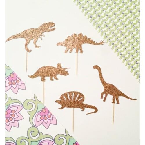 Glitter Dinosaur Cupcake Toppers birthday woodland Wedding Bridal Shower Engagement Party food picks cake decorations
