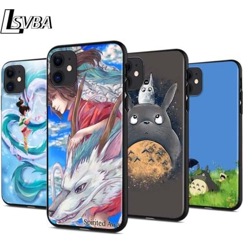Totoro Spirited Away Ghibli For Apple iPhone 12 Pro Max Mini 11 Pro XS Max X XR 6S 6 7 8 Plus 5S Bright Black Phone Case