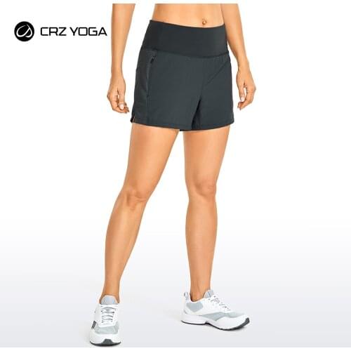 CRZ YOGA Womens Running Shorts with Liner 2 in1 Workout Athletic Sports Shorts with Zip Pocket - 4 inches