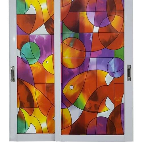 40/45/50/60 / 70cm width color irregular fish pattern electrostatic window film kids room bathroom privacy sunscreen glass film