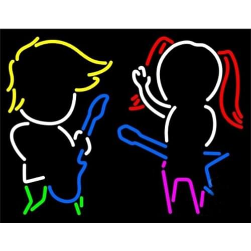 Guitar Band Girl Boy Players Neon Sign Custom Handmade Real Glass Tube Beer Bar KTV Store Decoration Display Neon Signs 24"X20"