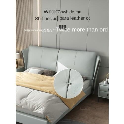 Italian double bed soft bed light luxury modern minimal leather bed leather bed master bed queen bed