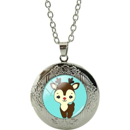 JOINBEAUTY 2021 New Fashion Christmas Deer Long Chain Necklace For Girls Women Reindeer Locket Cute Elk Pendant Jewelry Hot Sell