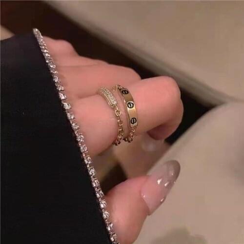 Conjunto de anillos de la personalidad nuevo anillo de la cola con el anillo de diamante en Corea del Sur y los