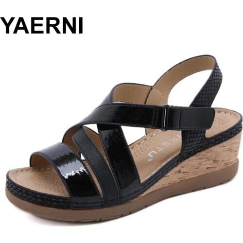 YAERNI 2021Summer Sandals Women Wedges Platform Shoes Ladies Casual Slippers Slip On Strap Cross Beach Shoes