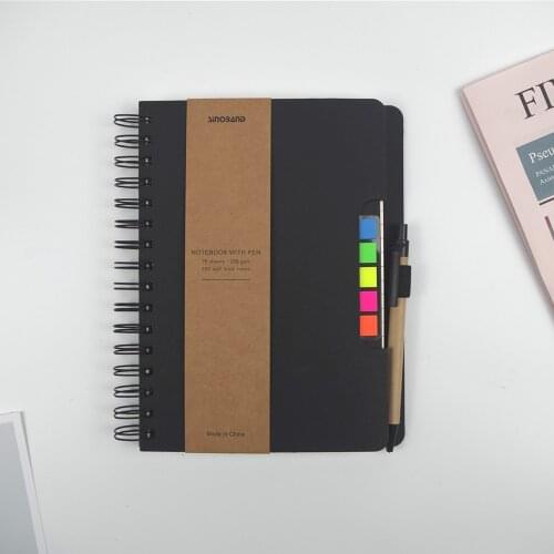 ZYWJUGE A5 Size Spiral Coil Multi-function Notebook Diary sticky notes notebook with pen holder Vintage Student School Supplies
