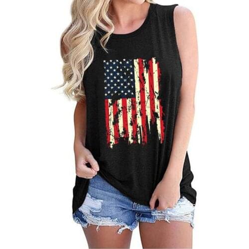 Fashion Female Camisole Women O-Neck Sleeveless Tank Summer American Flag Print Independence Day Clothes Tops Loose T-Shirt