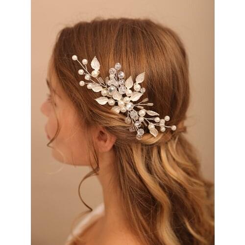 Fashion Wedding Hair Accessories Comb Crystal Leaves Bridal Headdresses for hair Ornaments Women Pearls Hair Jewelry for Party