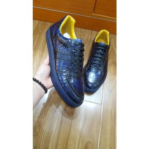 100% Genuine real genuine crocodil belly skin men business shoe luxury quality shoe men strong thread base deep blue colors