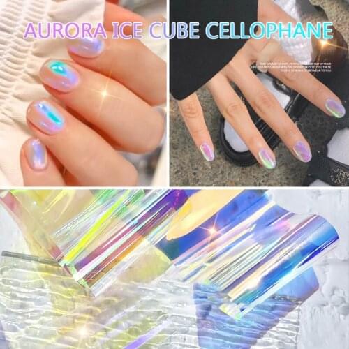 1 Pcs 2021 New Nail Art Aurora Cellophane Colorful Candy Color Brilliant Reflective Creative Nail Art Accessories Nail Stickers