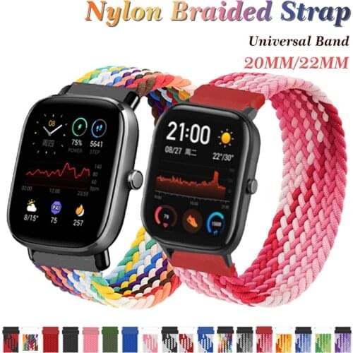 Solo loop Band 22mm 20mm For Samsung Galaxy Watch 3 42 46mm gear S3 Active2 Nylon Braided Strap for Amazfit Bip Huawei watch