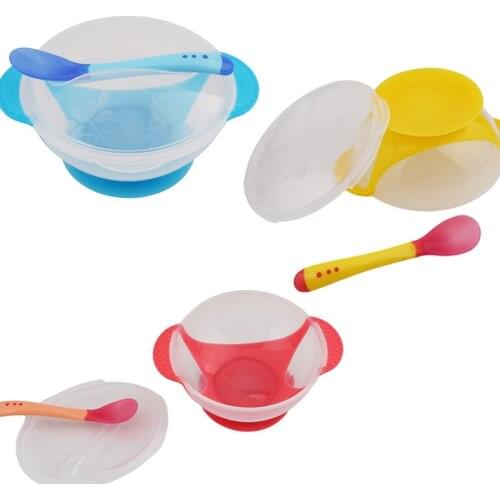 New Toddler Baby Feeding Training Bowl With Spoon Set Cartoon Binaural Baby Feeding Tableware Kids Plate Sucker Bowl Sets