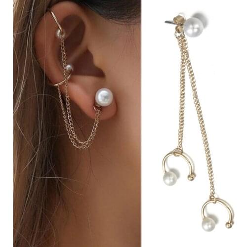 2019 new Golden Tassel Chain Wedding Seaside High Quality 1PC Punk Style New Fashion Ear Cuff Clip Hot Sale Imitation Pearl