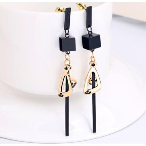 New hot Fashion Earrings Individual Geometry Block Elliptical Black Gem Long Earring Fashion Gold Color Triangle Stud Earrings