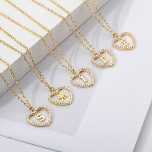 Initials Heart Pendant Necklace 26 Alphabet Necklaces Gold Color zircon choker necklace Exquisite Accessories Christmas gift