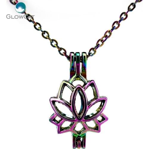 C52 COLORS Women Lotus Flower Locket Necklace Aroma Essential Oil Diffuser Locket Necklace