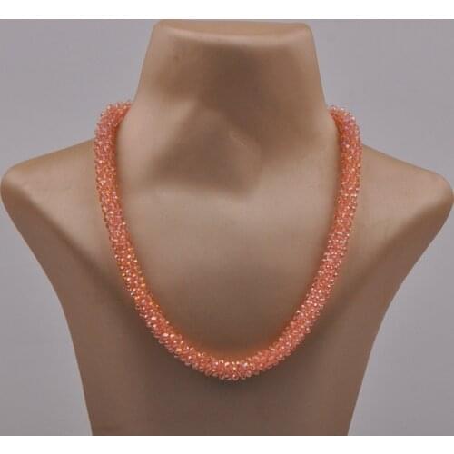 Shiny Peach Crystal Beaded Necklace African Jewely Dubai Necklace Europe and America Jewelry Necklace