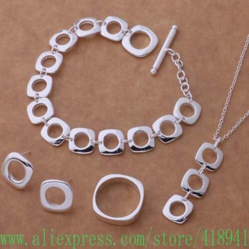 Silver Plated Jewelry Sets Earring 239 + Necklace 239 + Bracelet 163 + Ring 244 /dxqamoxa aysajpza AS040