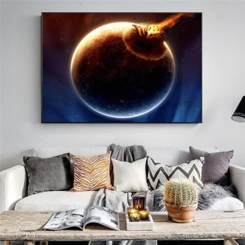 Mars hit the earth Poster Planet Earth Moon Poster Home Decor Cosmonauts Space Living Room Wall Art Satellite Free shipping