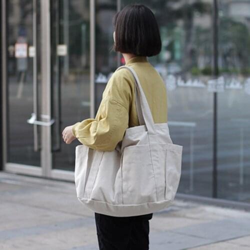 Casual Simple Versatile Literature Art Solid Color Shoulder Bag for Women Cloth Fashion Large Capacity Canvas Tote Bag Handbag