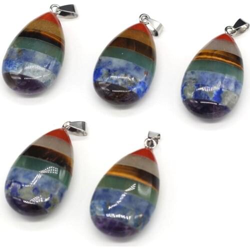 Reiki Heal Natual Stone Pendant Water Drop Shape Stripe Agates Pendant for Women Making DIY Jewelry Necklace Gift 24x44mm