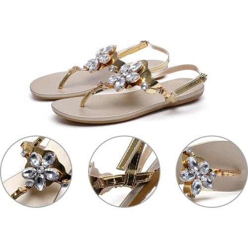 Summer Flat Gladiator Sandals for Women Comfortable Casual Beach Shoes Platform Bohemian Beaded Flip Flops Sandals