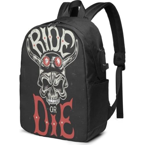 School Bag for Boy and Girl Ride Skull Backpack with USB Charging Funny Daypack For Teenager Student