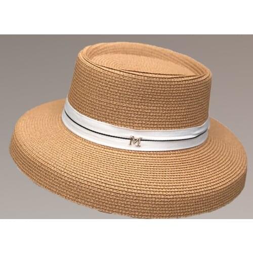 New Summer Sun Hats Women Fashion Girl Straw Hat Ribbon Bow Beach Hat Casual Straw Flat Top Panama Hat Bone Feminino