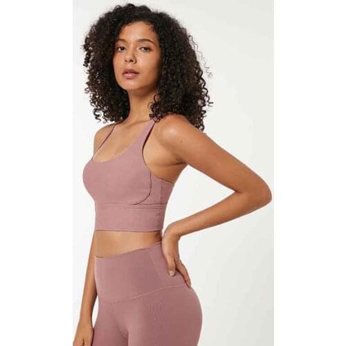 Ribbed Strappy Fitness Sports Bras for Women Running Sport Longline Wirefree Padded Medium Support Yoga Bra Top