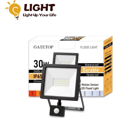 LED Floodlight 30W Motion Sensor Cold White Flood Light 6000K Human Body Induction Lamp with PIR Reflector Outdoor Lighting