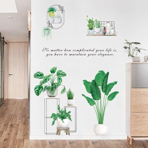 Fresh Green Potted Plants Wall Decal Room Door Sticker Decorative Vinyl Poster Living Room Home Decor Background Mural Wallpaper