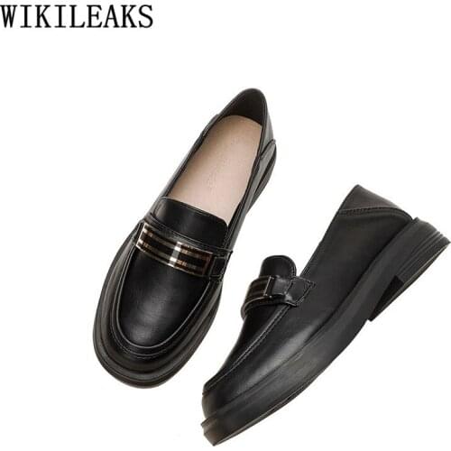 Platform Leather Casual Shoes Korean Fashion Slip on Shoes for Women Loafers Women Block Heels Oxford Shoes for Women Chaussures