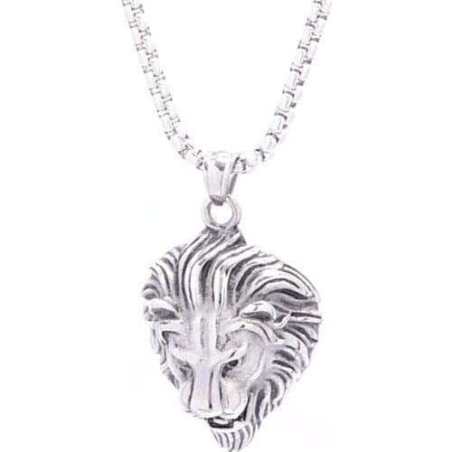 Hip Hop Lion Head Pendant Necklace Animal King Retro Jewelry Gold Color Stainless Steel For Men Male Punk Jewelry Brother Gift