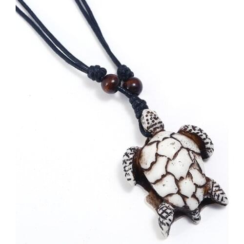 Vintage Retro Turtle Tortoise Pendant Black Leather Necklace Adjustable Wax Cord Long Chain for Men Women Casual Fashion Jewelry