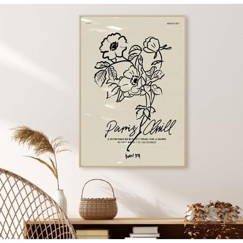 Vintage Plant Canvas Art Print Wall Picture Abstract Painting Black White Leaf Flower Poster for Bathroom Living Room Decoration